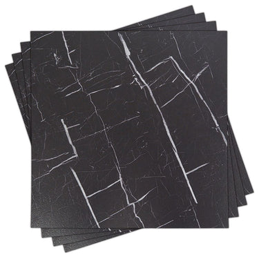 SELF ADHESIVE LUXURY VINYL FLOOR TILES - BLACK MARBLE - 45.7x45.7CM (PACK OF 24 - 5 SQM)