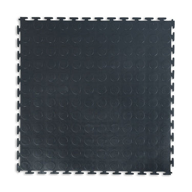 PREMIUM PVC FLOOR TILE (ROUND COIN) - JET BLACK 50x50cm 7MM - Pack of 20 (5sqm)