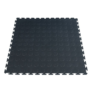 PREMIUM PVC FLOOR TILE (ROUND COIN) - JET BLACK 50x50cm 7MM - Pack of 20 (5sqm)