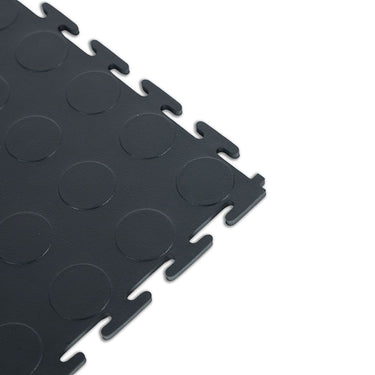 PREMIUM PVC FLOOR TILE (ROUND COIN) - JET BLACK 50x50cm 7MM - Pack of 20 (5sqm)